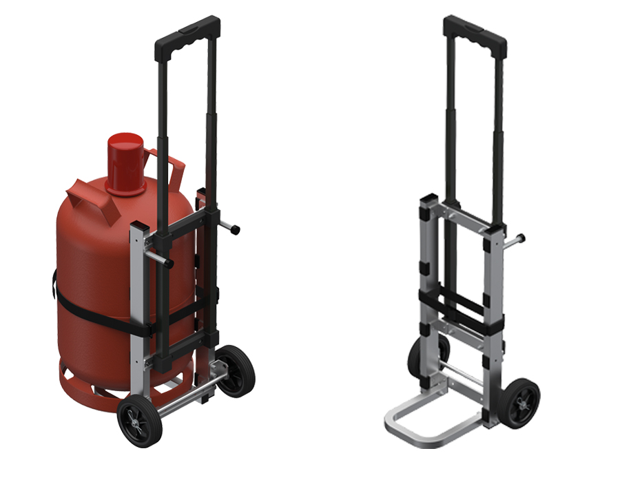 The TROLLEY transport lock for gas cylinders has two great advantages: safe transport in the car thanks to its stable frame and convenient handling thanks to its two transport castors. The laborious carrying of the heavy and unwieldy gas cylinders is no longer necessary.